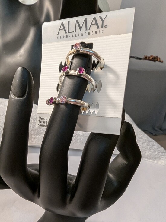 Almay Jewelry - Vintage 90s Almay Deadstock Pink Rhinestone Stacking Rings Set Sz 9 + FREE GIFT